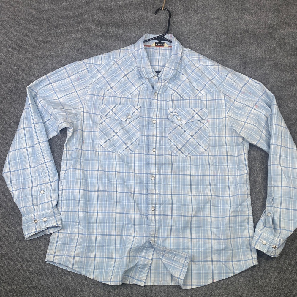 Simms Mens Blue Plaid Long Sleeve Pearl Snap Western Fishing Shirt Size Large